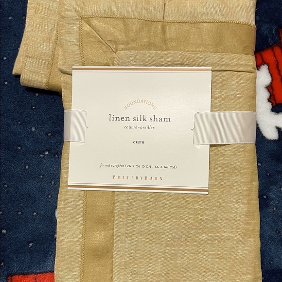 Two New Pottery Barn Linen Silk Trim Euro Shams, Praline/ Bed Warm Tan, 26” - Picture 2 of 8